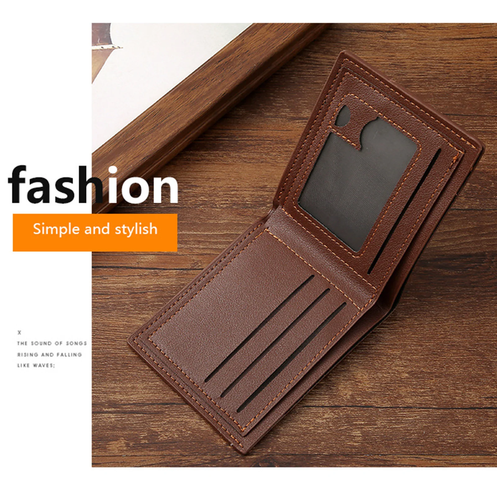 محفظة رفيعة للرجال بتصميم أفقي قصير، حامل بطاقات رفيع من جلد البولي يوريثان مع فتحة متعددة، حامل أموال عمل للرجال فكرة هدية #2