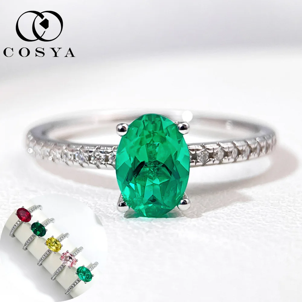 

COSYA 1CT 5*7 мм, выращенное в лаборатории колумбийское/зумбийское кольцо с изумрудом, стерлинговое серебро S925, обручальное кольцо с муассанитом для женщин, ювелирные изделия
