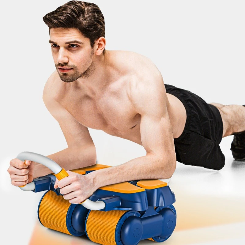 Four Wheel Automatic Rebound Ab Rollers with Pull Ropes Portable Unisex Abdominal Core Waist Slimming Training Fitness Equipment