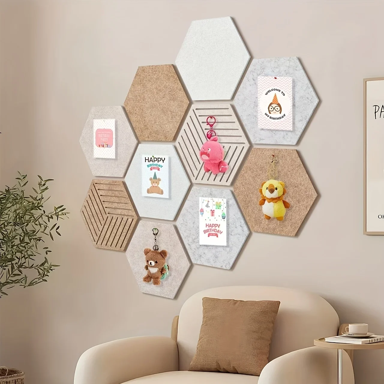 10pcs DIY Hexagon Felt Wall Tiles, Self-Adhesive Bulletin Board & Decorative Pin Board Stickers for Home Office Decor