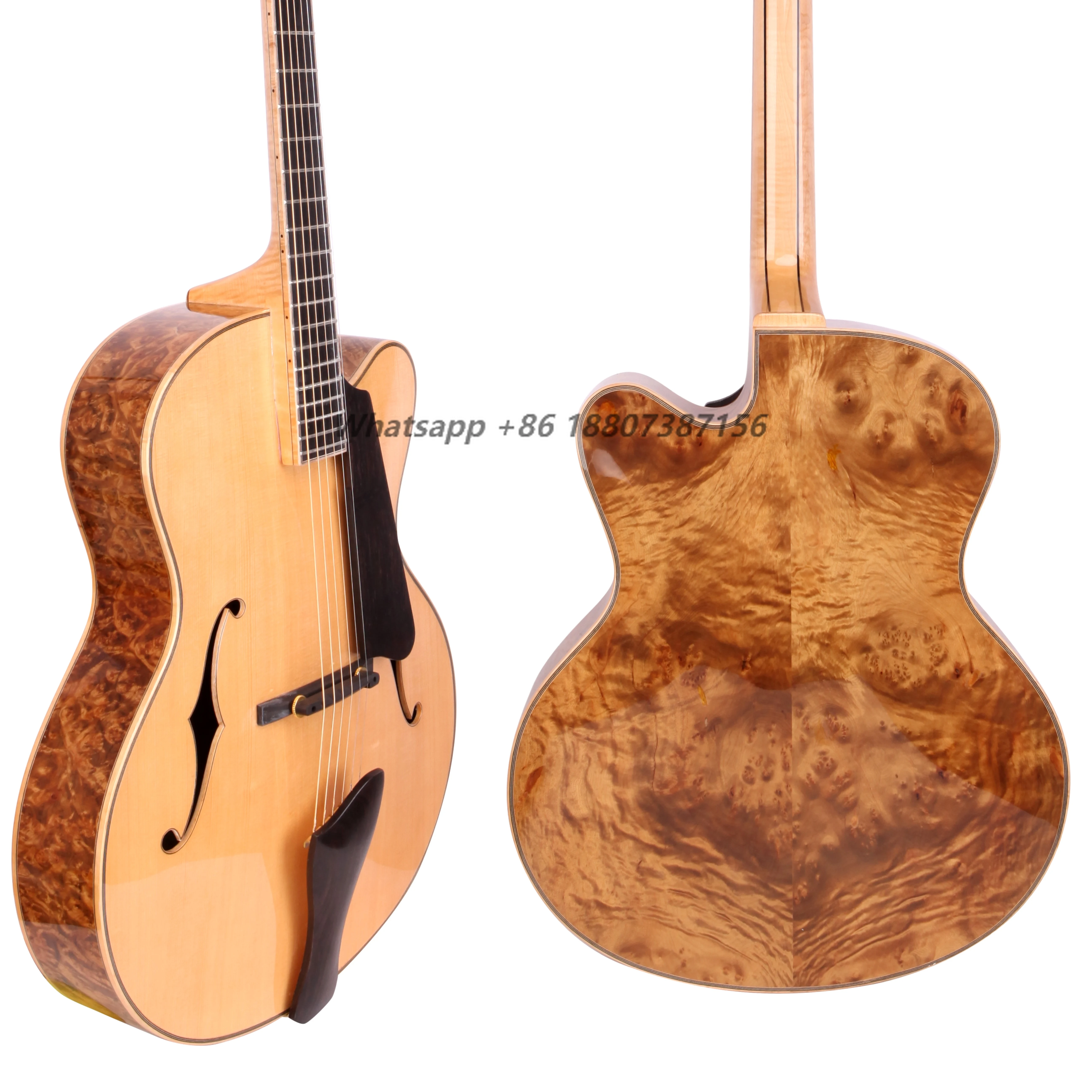 

DISCOUNT Handmade 15inch Hollow Burl Pattern Maple Archtop Jazz Guitar Cutaway Electric Guitar Ebony Fingerboard