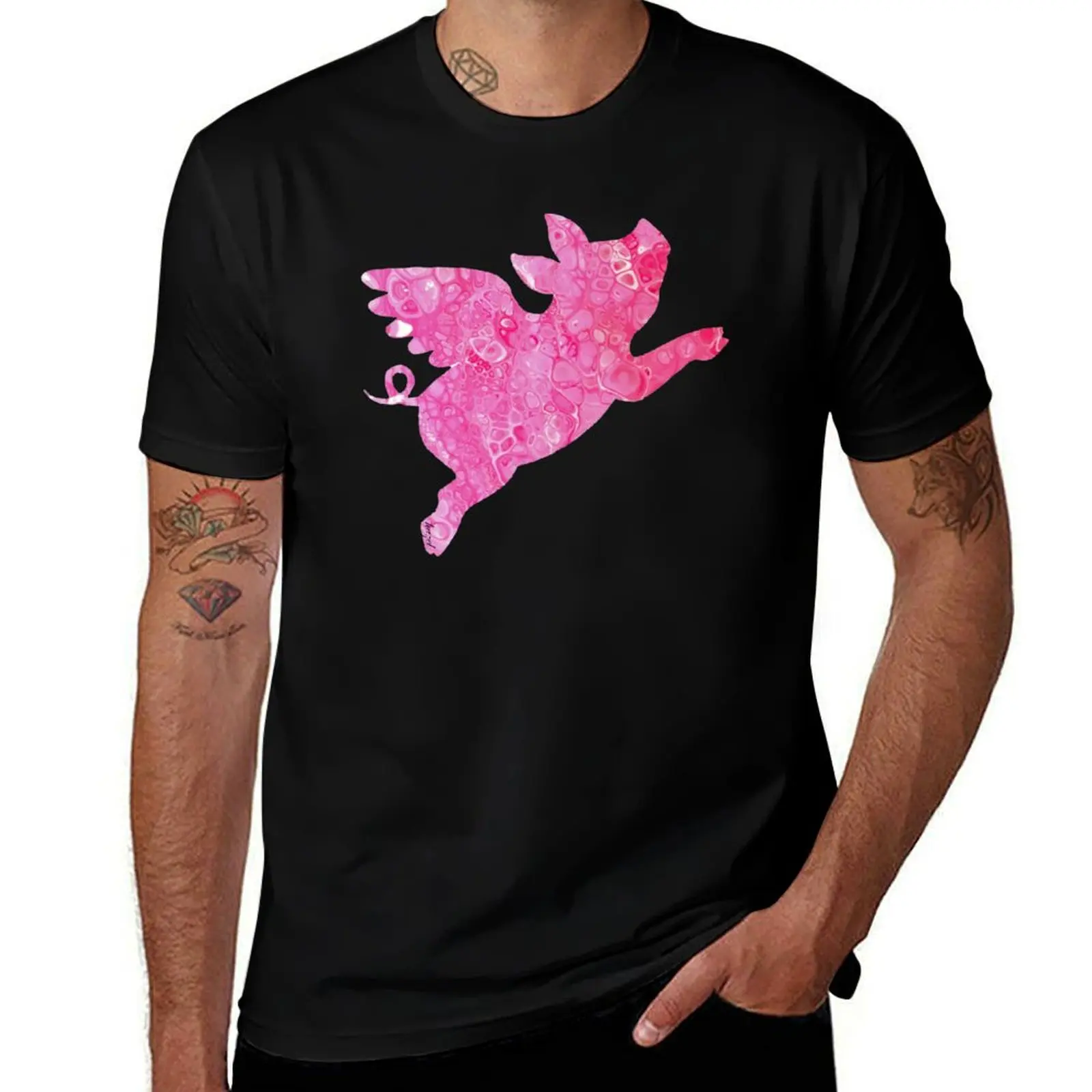 Flying Pig, When Pigs Fly, Flying Pig Gifts, Gifts, Print, Coaster, Mug, Fly T-Shirt Work Daily Short Sleeve Top