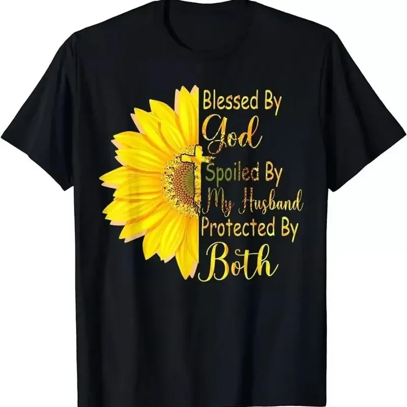 Blessed By God Spoiled By My Husband Protected By Both Black T-Shirt