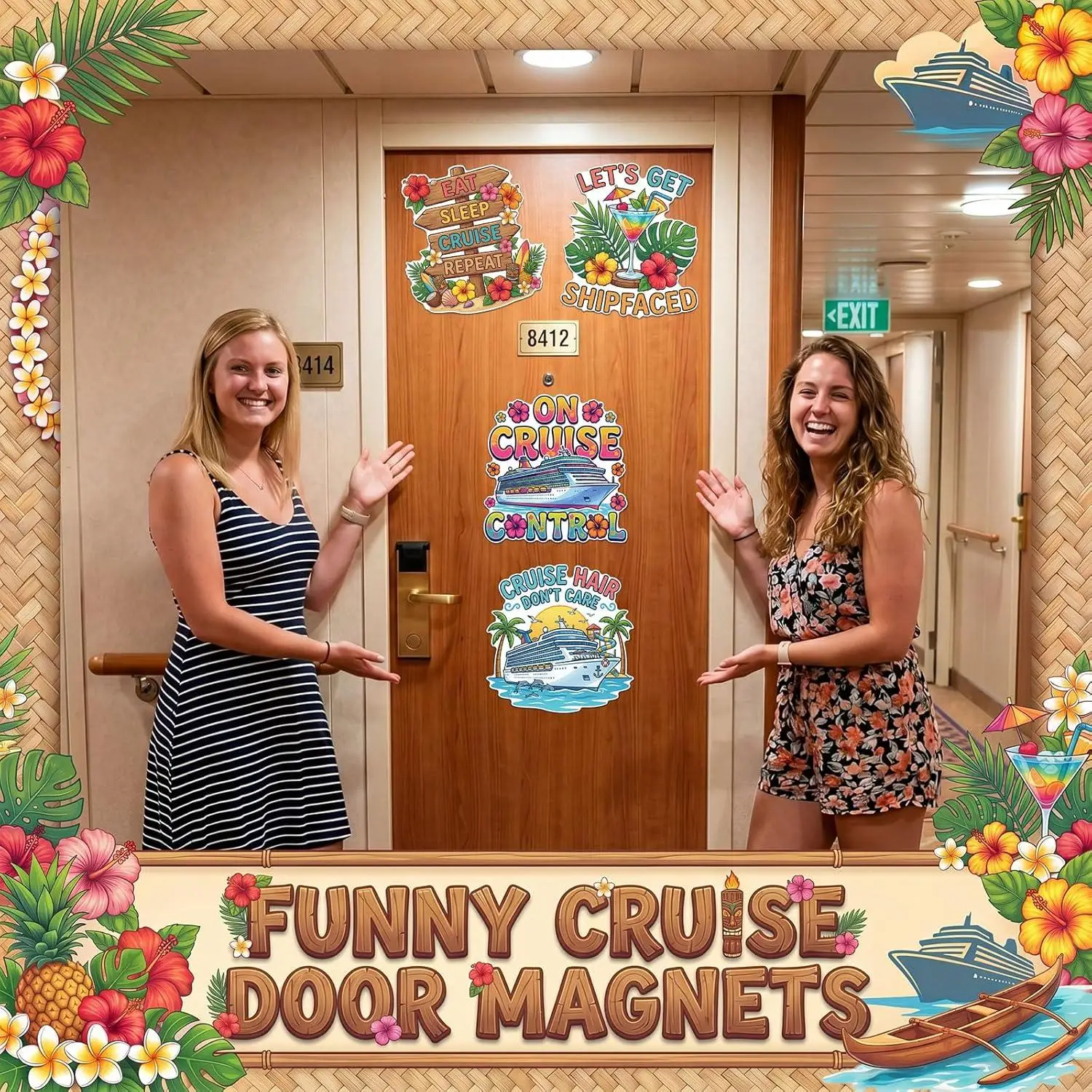 4 Pcs Tropical Cruise Door Decorations Magnetic Large On Cruise Control Ship Door Magnets Funny Hawaii Nautical Magnets Cabin St