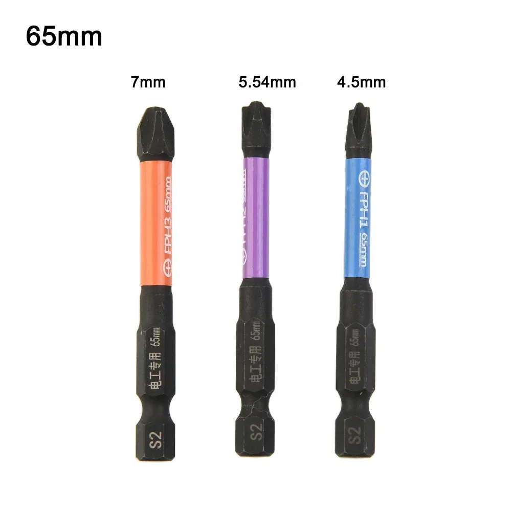 3Pcs Magnetic Batch Head Impact Cross Screwdriver Set FPH1 FPH2 FPH3 65mm High Hardness Non-slip Screwdriver Bit For Electrician