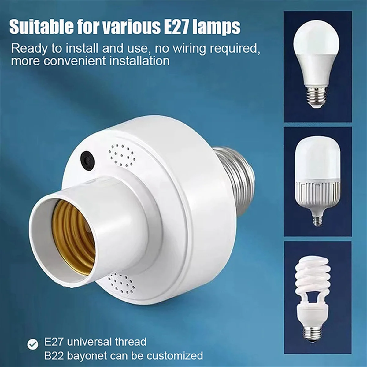 อะแดปเตอร์หลอดไฟสมาร์ท WiFi E27ฐานขั้วหลอดไฟ LED AC100-220V ผ่านการควบคุมด้วยเสียงผ่านแอป Smart Life