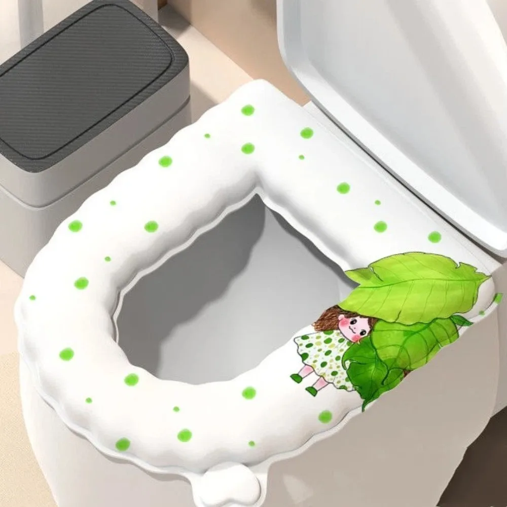 Waterproof U-shaped Toilet Seat Cover Thickened Non-slip Toilet Pad Cartoon Printed with Handle Toilet Seat Cushion Household