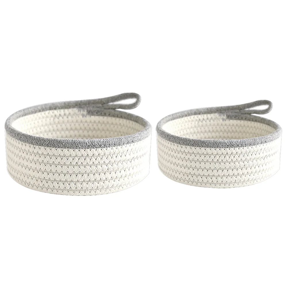 

2pcs Cotton Thread Woven Storage Baskets Desktop Organizing Baskets For Home Sundries Decorative Basket Household