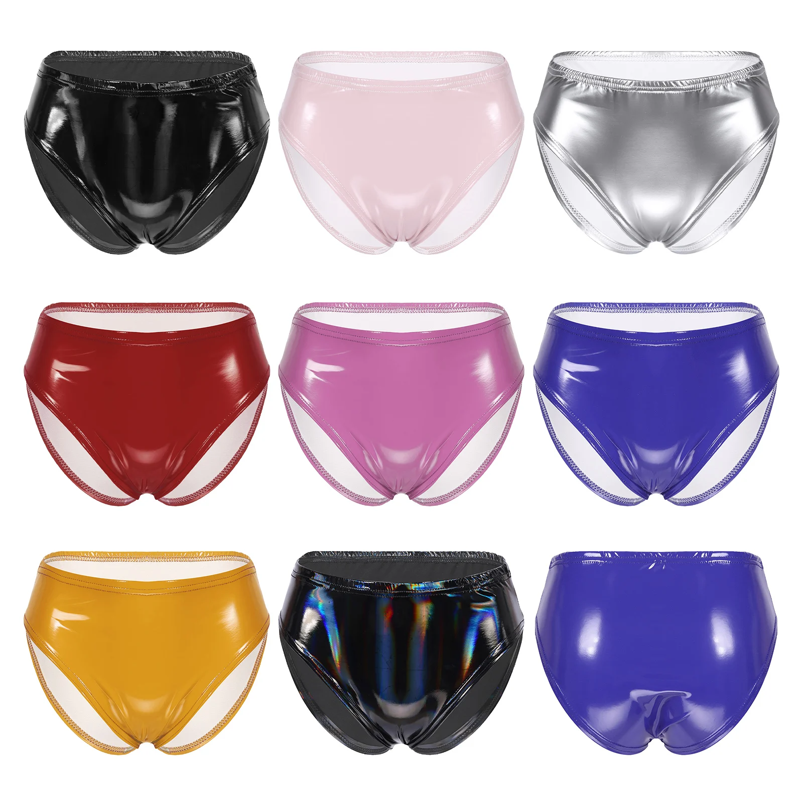 Women Wet Look Patent Leather Briefs Underwear Clubwear Party Club Bar Pole Dancing Performance Underpants Elastic Waist Panties