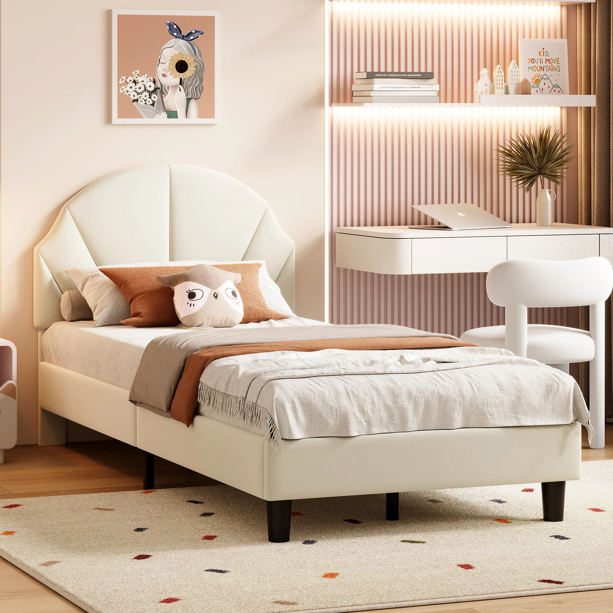 Rosahqnda gestoffeerd eenpersoonsbed 90 x 200 cm met lattenbodem en bedframe, opbergbed jeugdbed met hoofdeinde, fluwelen bed