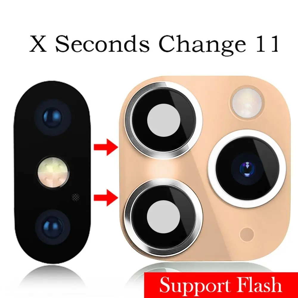 Luxury Screen Protector Glass Seconds Change Fake Camera Lens Sticker Cover Case for iPhone XR X to iPhone 11 Pro Max