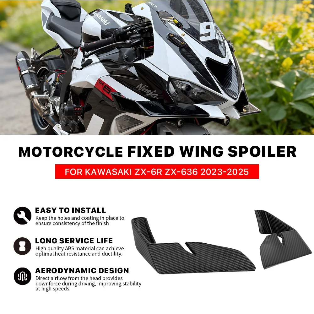 Per KAWASAKI ZX-6R ZX6R ZX636 2023-2025 Spoiler Anteriore Aerodinamico, Alette Laterali, Alettoni Fissi, Accessori
