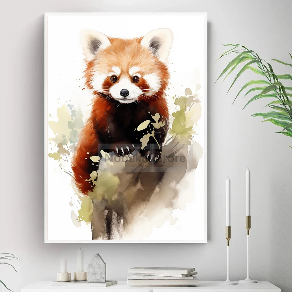 Watercolor Style Red Panda Posters Lovely Animal Lesser Panda Prints Canvas Painting Wall Art Pictures Home Room Decor Kids Gift