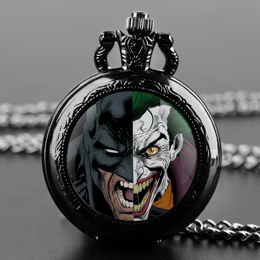 Jam tangan saku Quartz liontin Iron Man Joker kreatif, jam tangan saku rantai suvenir angka Arab dengan hadiah kepribadian