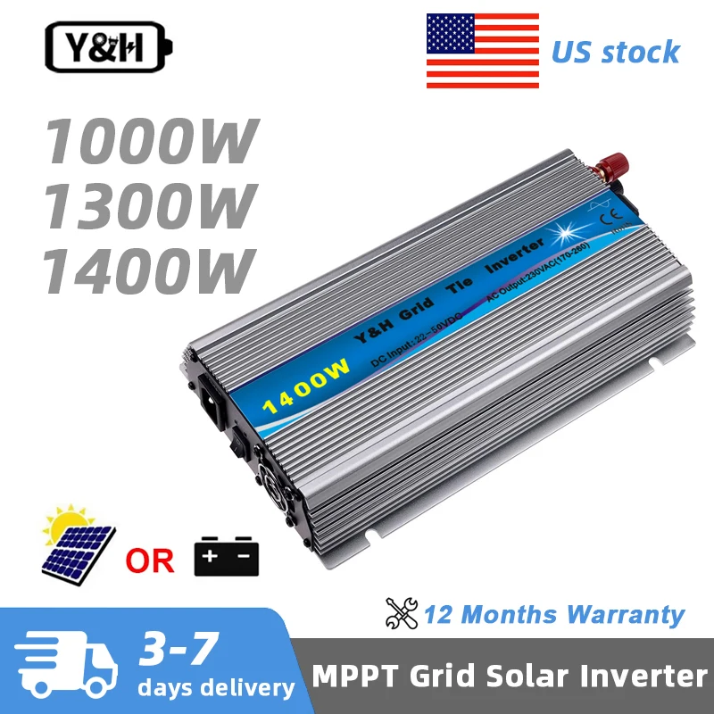 

Y&H 1000W 1300W 1400W MPPT Grid Tie Solar Inverter 24V/36V DC to 110V AC Pure Sine Wave Converter for Solar Panels/Battery