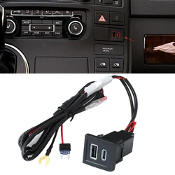 Red Light Car Charger TYPE-C PD QC3.0 USB Interface Fuse Box Interface Adapter with Wire for VW Multivan T5 2008-2012