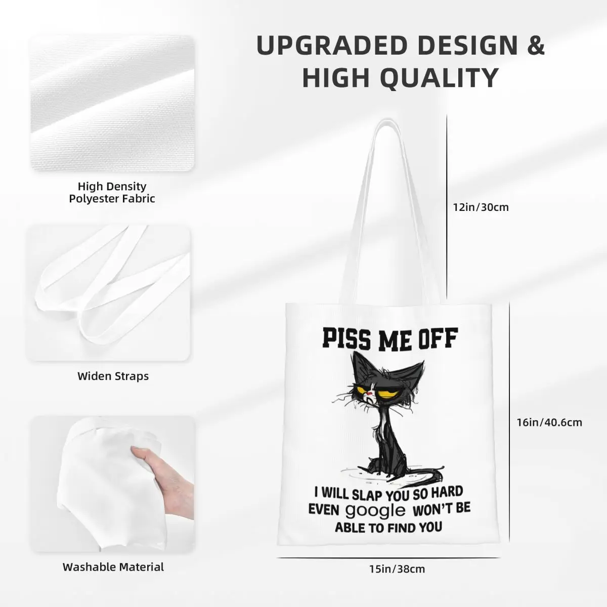 سأتقعك صعب جدا مضحك القط حمل الحقائب حقيبة يد طوي طالب مضحك القط ميمي حقيبة كتف حقيبة تسوق قابلة لإعادة الاستخدام