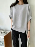 Karofi Loose Batwing Sleeve Blouse Women Elegant Boat Neck Split Tunic Tops Casual Oversized Lightweight Summer Shirts BL8325 - Image 2