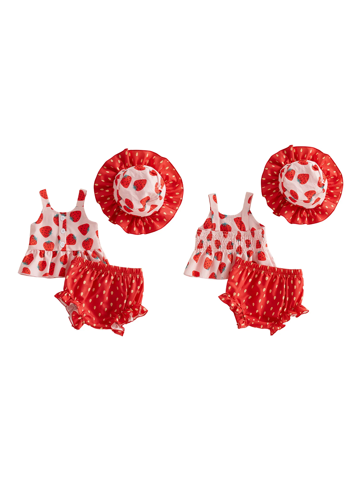 فستان رائع للفتيات الرضع بدون أكمام بطبعة زهور مع سروال متطابق وقبعة شمس مكون من 3 قطع لمتعة الصيف