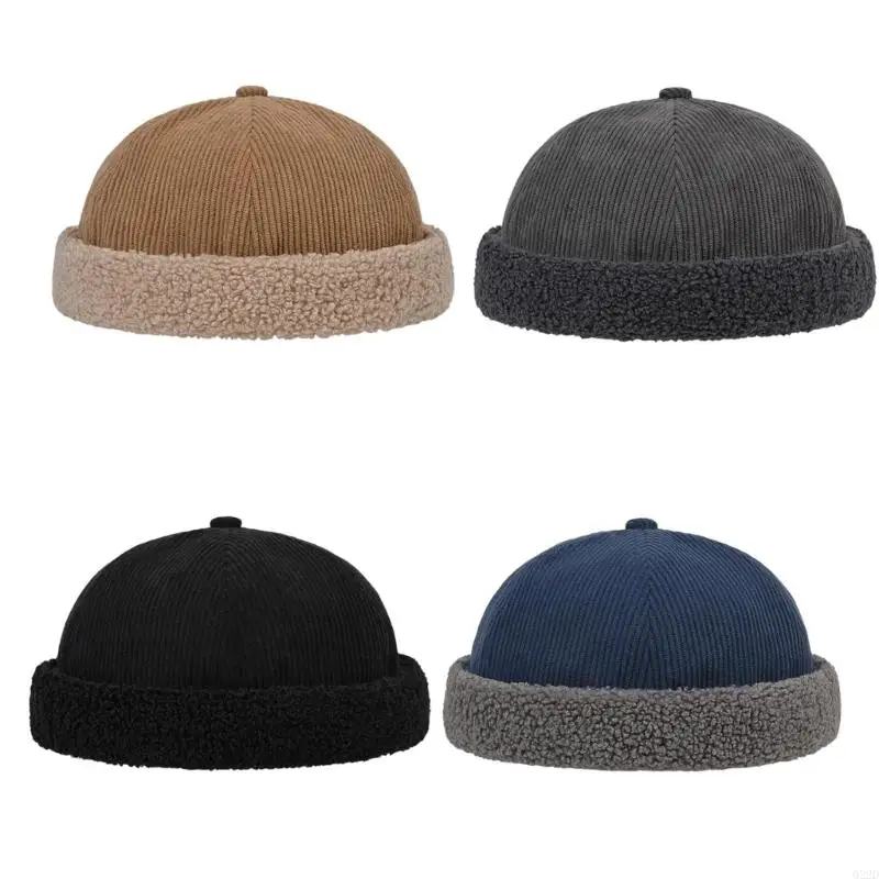 

Q22D Rolled-Cuff Harbour Hat Docker Cap Brimless Skull Hat Adjustable Breathable Casual Hat for Outdoor Photo Props