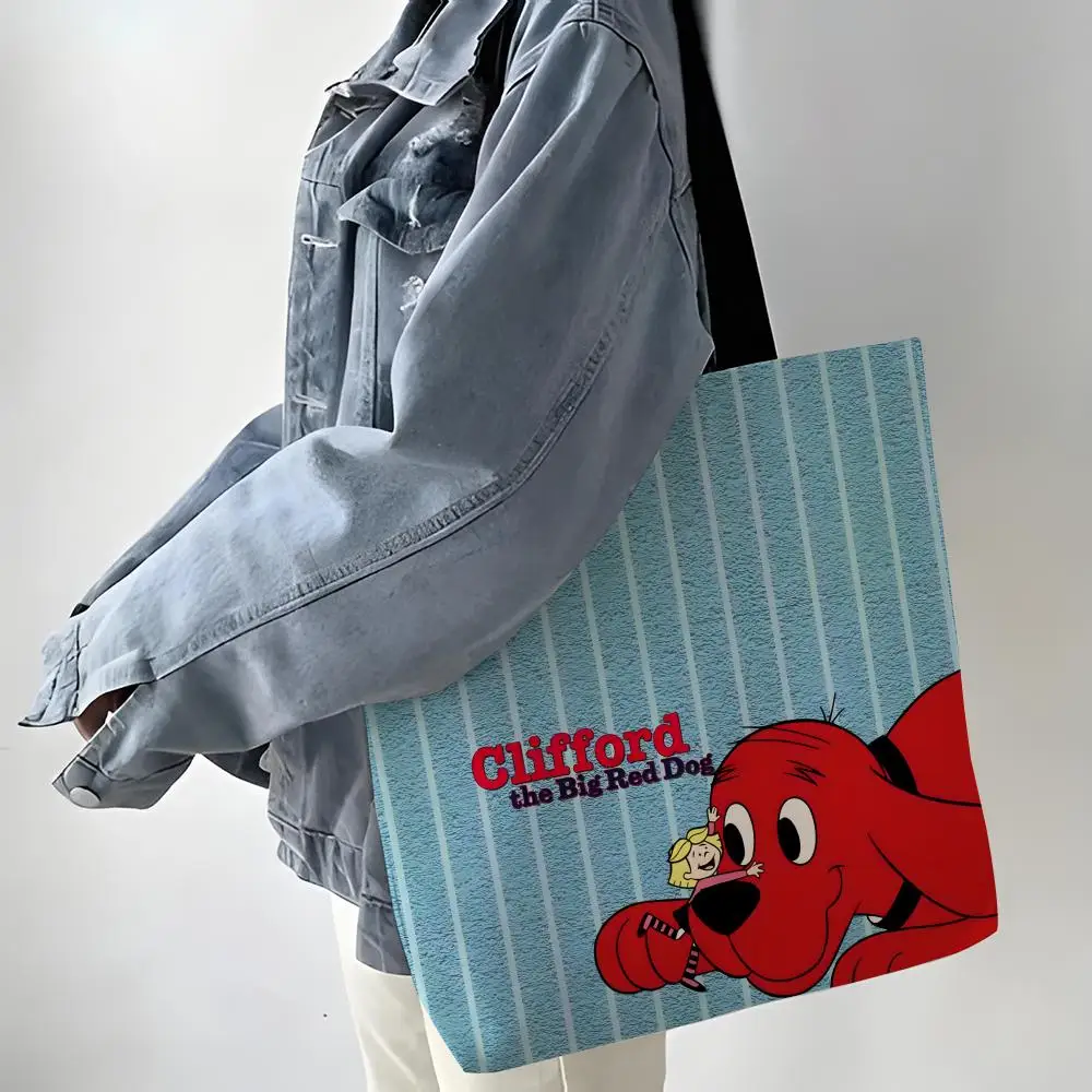 Storage Bags Linen Shopper Reusable Tote Grocery Storage Bag Portable Large Capacity Comic Cartoon C-Clifford the Big Red Dog 3 - view 6