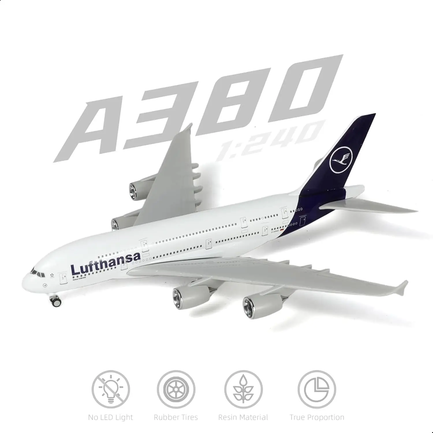30cm A380 Lufthansa Flugzeugmodell-Bausatz 1/240 Resin-Modellflugzeug mit Ausstellungsständer für Erwachsene Flugbegeisterte als Geschenk oder Dekoration