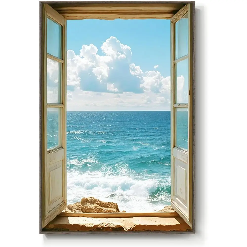 

Настенное искусство с изображением пляжа, картины на холсте с синим океаном, летние пейзажи с волнами для гостиной, прихожей, коридора, офиса