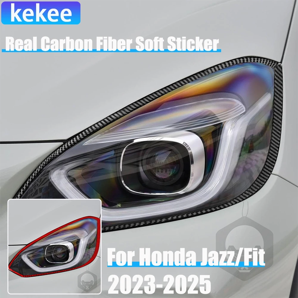 Real Carbon Fiber Car Accessories Headlight Eyebrow Decorative Trim Cover Soft Sticker For Honda Fit /Jazz GR9 2023 2024 2025