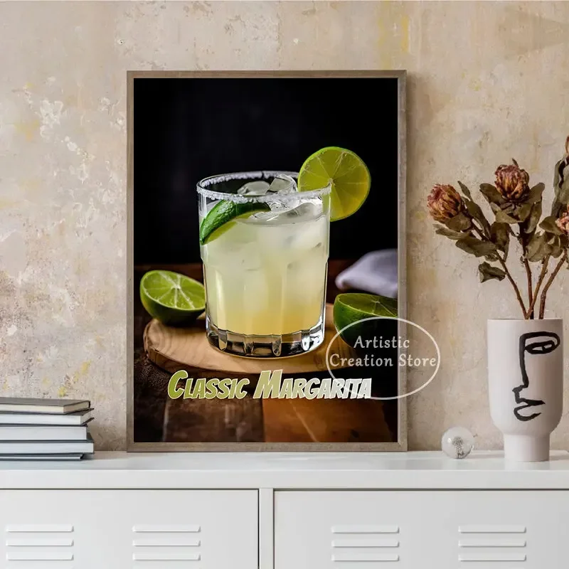 Tequila Tommys Margarita Paloma Cocktail Drink Poster Neon Style Canvas Painting Print Wall Pictures Bar Restaurant Room Decor