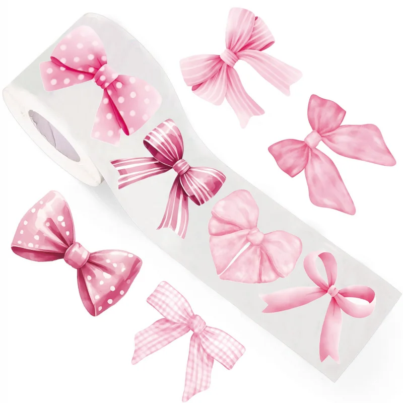 500Paste/Volume Pink Bow Sealing Sticker Gift Box Sticker Packaging Decoration Material Decal, Bowknot Water Cup Sticker, Comput