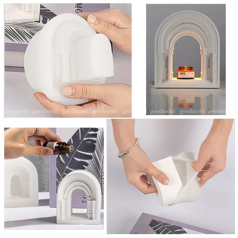 Retro Castle Plaster Mold Arched Concrete Athens Academy Building Cement Crafts Silicone Mold Home decoration Clay Soap Mould