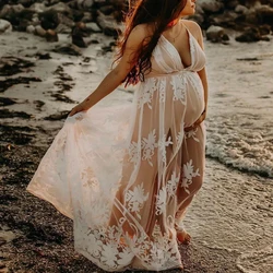 Vestido de maternidad blanco para sesión de fotos de embarazo, vestido bohemio de playa, vestido de revelación de género