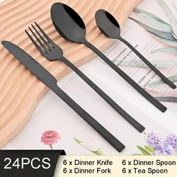 6People Black Dinnerware Tableware Set Knife Fork Tea Spoon Cutlery Set Stainless Steel Flatware Western Home Kitchen Silverware
