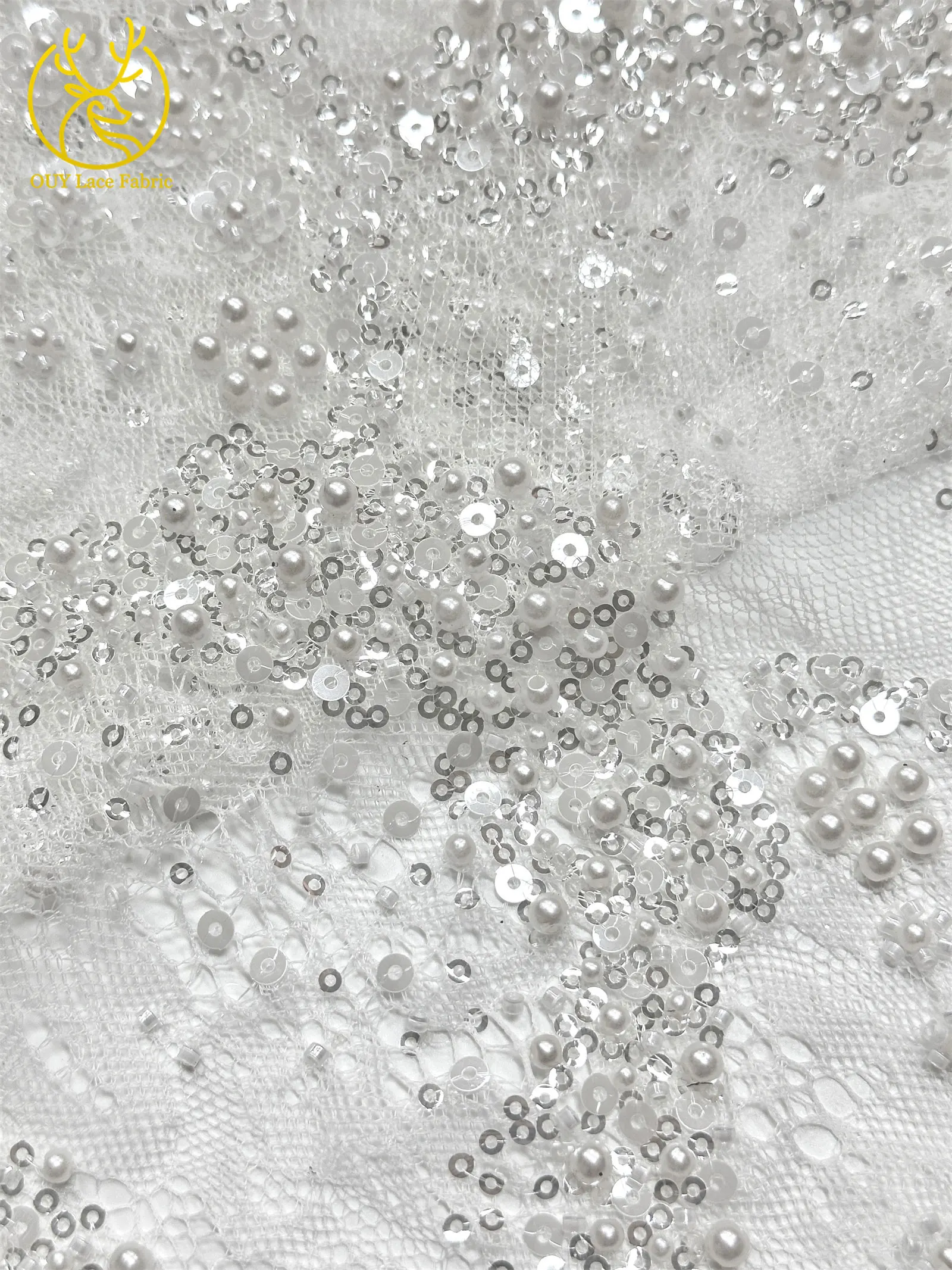 Luxuriöser französischer Kleid-Perlen-Spitzenstoff 2026, hochwertiger gelber afrikanischer Pailletten-Spitzenstoff für Frauen, Hochzeit, Party, Kleid, Nähen – Detail 12