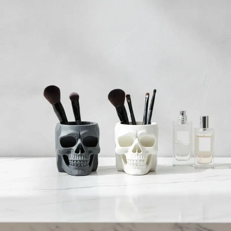 New Model Skull Shaped Pen Holder Desk Organizer For Pencils Makeup Tools Home Office Desktop Storage Supplies