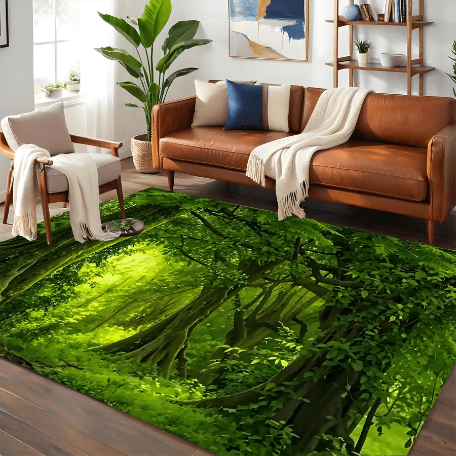 2D‑Printed Silent Forest Pattern Rug, Decor for Living Room, Office, Bathroom, Gatherings, Indoor‑Outdoor Parties