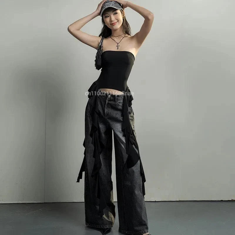 Street Dance Outfit, Sexy and Spicy Women's Clothing, Summer Ruffled Edge One Shoulder Wrapped Chest Street Casual Top