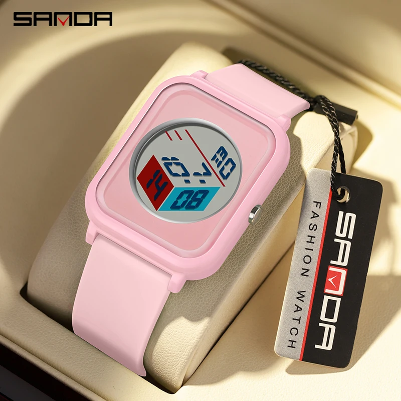 SANDA Digital Watch Women Top Brand Luxury Sport Chronograph Lady Wristwatch Elegant Waterproof Female Electronic Clock New 6134