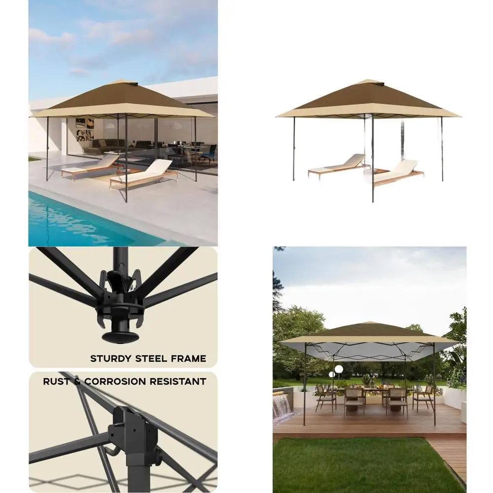 

13ft Outdoor Pop-Up Gazebo - Patio Canopy for Parties, Weddings, Dining, and Backyard Events in Khaki Tones
