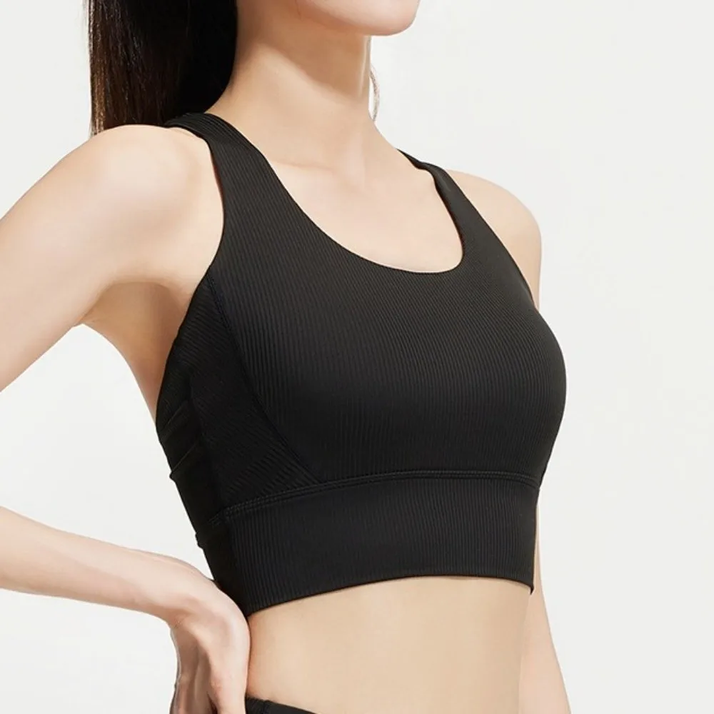Crossover Patterned Women's Sports Yoga Bra with Fixed Pads Shockproof Yoga Underwear Bra Brassiere Lingerie Seamless Vest