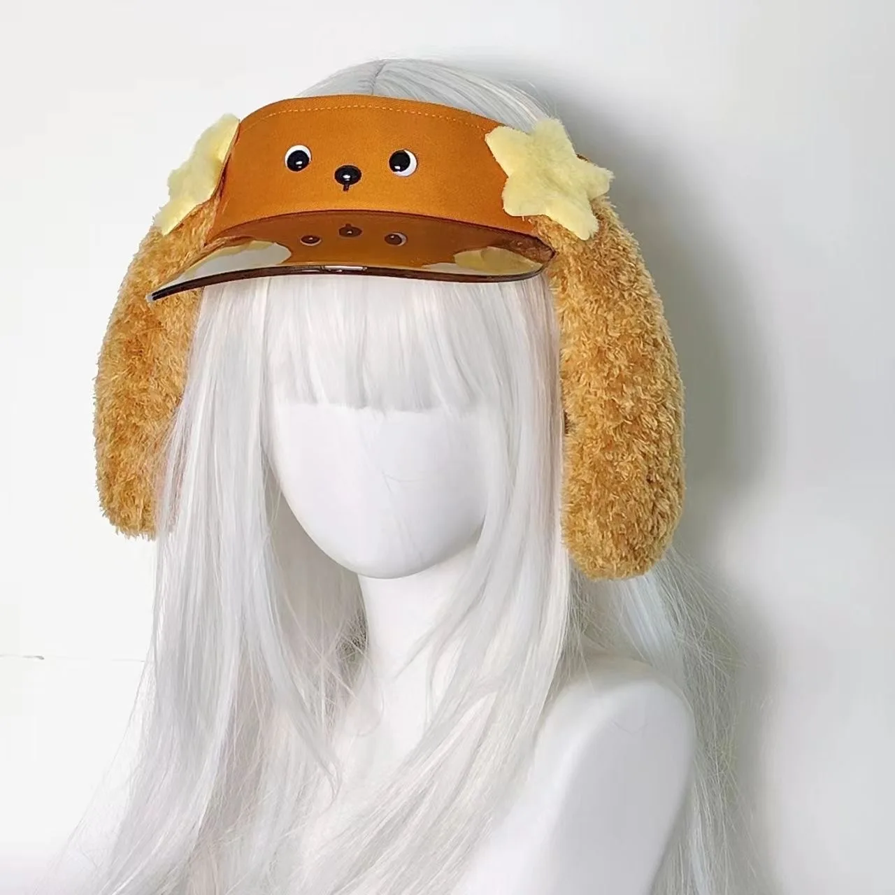 Lolita japonais Y2K peluche chien oreille jaune mignon soleil en plastique visière chapeaux Kawaii dessin animé conception extérieure casquettes femmes PVC parasol chapeau