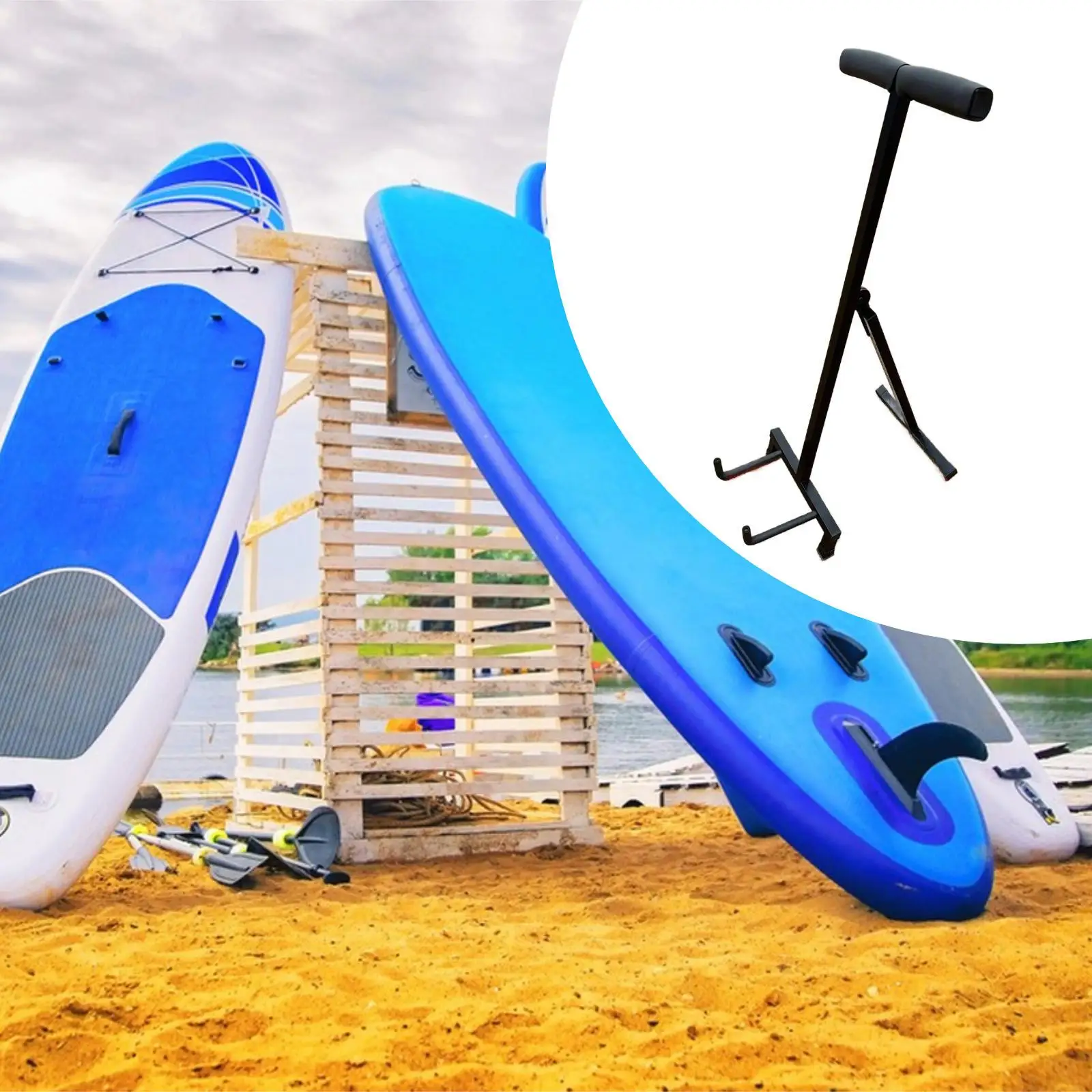 Multifunctional Freestanding Surfboard Rack Adjustable Angle Holder for Skateboard Snowboard Paddle Board Organizer
