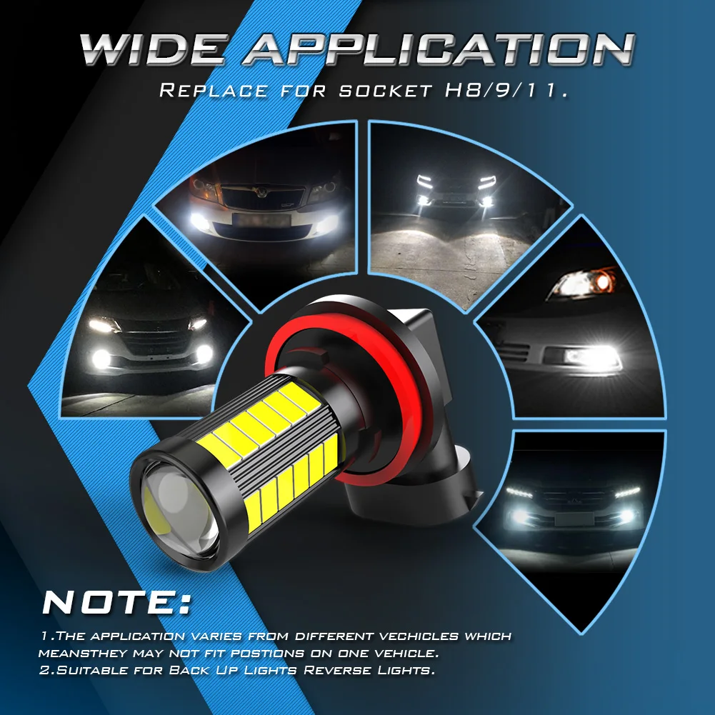 2Pcs Fog Lamp H11 H8 H9 LED Fog Light 6000K White H10 9145 9006 HB4 9005 HB3 LED Bulb DRL Car Driving Lights 5630 33SMD Antifog