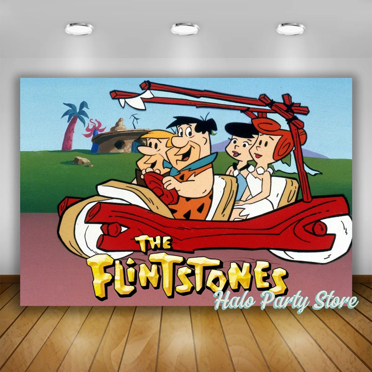 Flintstones Birthday party  Backdrop Kids Birthday Baby Shower Photo Background Photography Vinyl  Cartoon  Boy  Cute  1st Decor