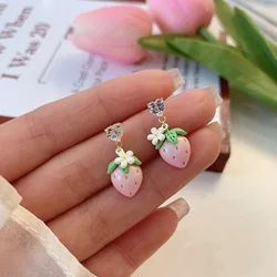 Korean Style Flower Strawberry Dangle Earrings For Women Cute Animal Rabbit Pink Tulip Love Heart Earring Party Wedding Jewelry