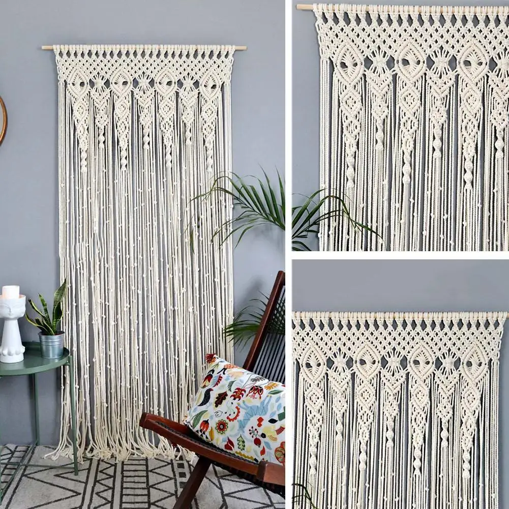 Hand-woven Macrame Door Curtain Bohemia Wall Hanging Tapestry For Home Window Doorway Bedroom Living Room Wedding Backdrop Decor