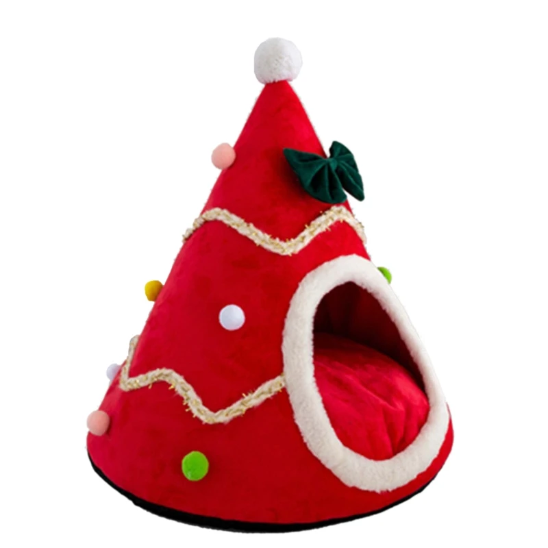 Christmas Tree Shaped Pet House with Removable Cushion Dog House Cozy Puppy Bed Cave Dog Tent Winter Warm Pet Igloo