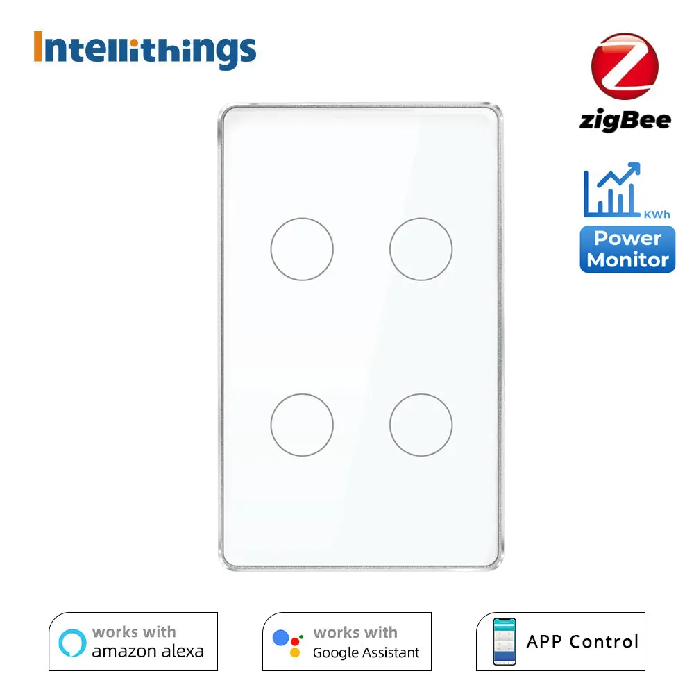 

Intellithings Tuya Zigbee Energy Monitor Switch US Wall Interruptor with Neutral 1 2 3 4 Gangs Alexa Google Home Voice Control