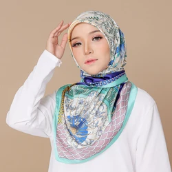 Spring Autumn 110x110cm Square Travel Beach Shawl Floral Printed Women Soft Imitated Silk Scarf Muslim Hijab