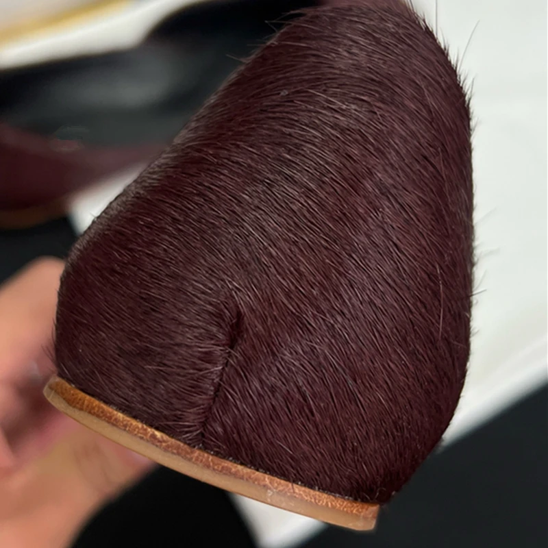Maxdutti 2025 Summer Minimalist Horsehair Genuine Leather Loafers French Fashion Ladies Elegant Flat Shoes Women
